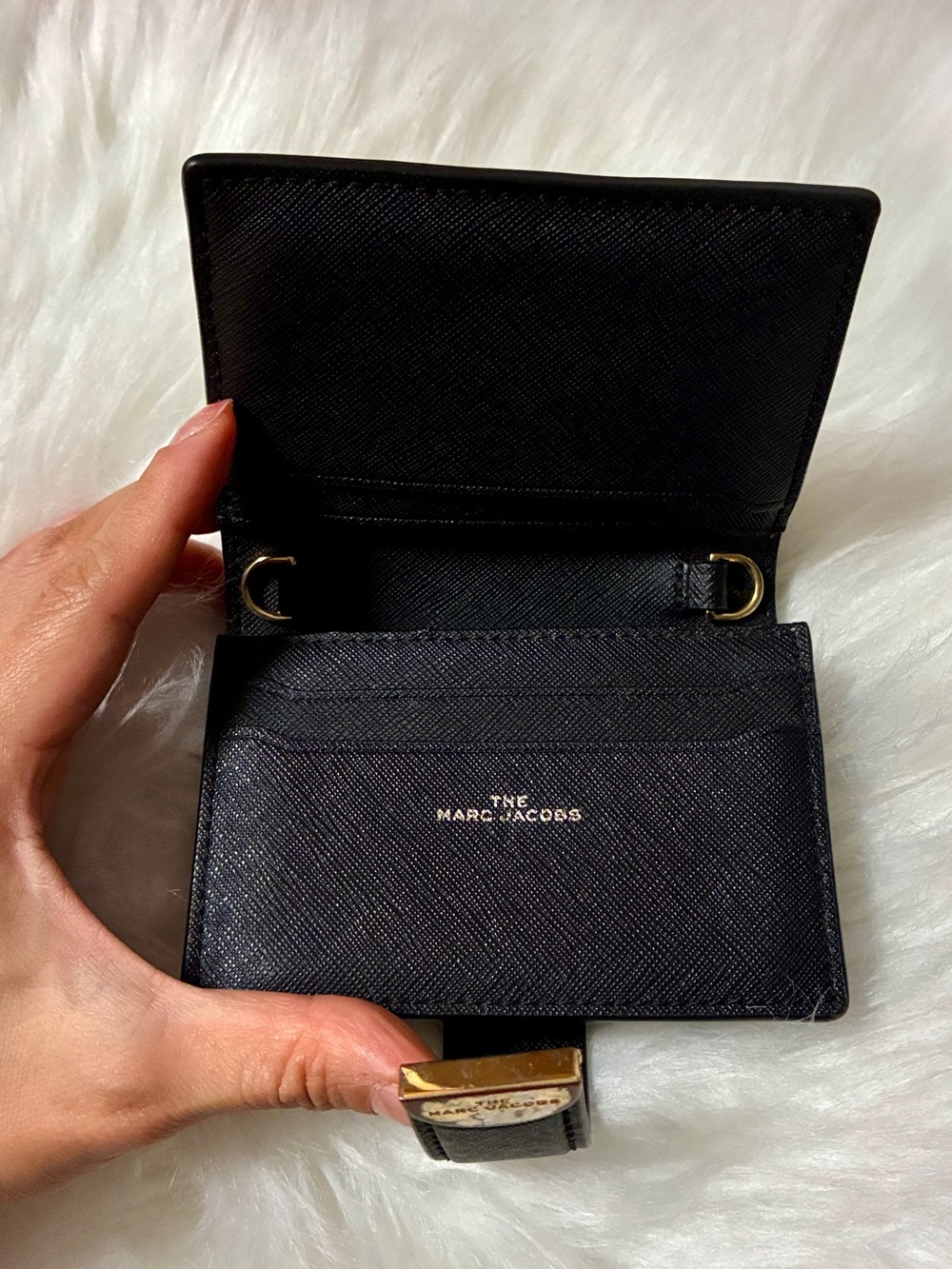 Marc by Marc Jacobs Black Leather Card & Key Wallet with Gold Accent - Picture 3 of 6